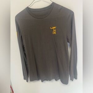 NINE LINE MENS DROPLINE LOGO LONG SLEEVE T-SHIRT SIZE LARGE GRAY W/YELLOW/WHITE